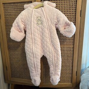 6-9m Pink Quilted Teddy One-Piece Snowsuit for Kids